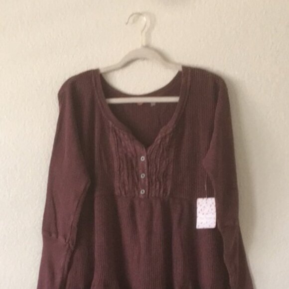 Free People Jolene Mini Dress FP One Babydoll Thermal Oversized Wine - Picture 7 of 15